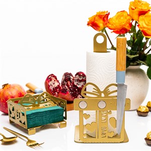 Подставка для бумажных полотенец Подарок с магнитами для ножей металл золото 300-067G - фото 126779