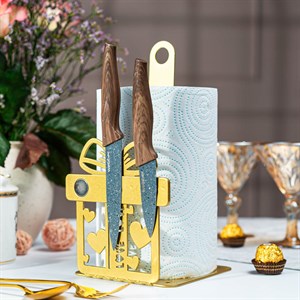 Подставка для бумажных полотенец Подарок с магнитами для ножей металл золото 300-067G - фото 126781