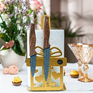 Подставка для бумажных полотенец Подарок с магнитами для ножей металл золото 300-067G - фото 126782