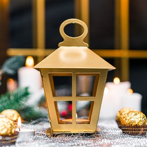 Подсвечник новогодний Фонарь золотой металл 730-085G - фото 126838