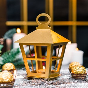 Подсвечник новогодний Фонарь золотой металл 730-085G - фото 126839