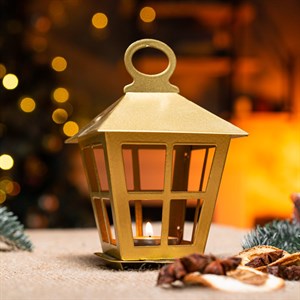 Подсвечник новогодний Фонарь золотой металл 730-085G - фото 126840