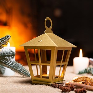 Подсвечник новогодний Фонарь золотой металл 730-085G - фото 126841