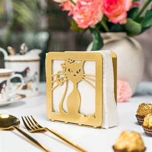 Салфетница кухонная Кошка металлическая золотая 703-018G - фото 126861