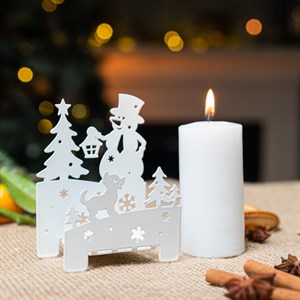 Подсвечник новогодний Снеговик металл белый 730-071W