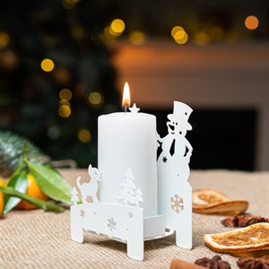 Подсвечник новогодний Снеговик металл белый 730-071W - фото 126869