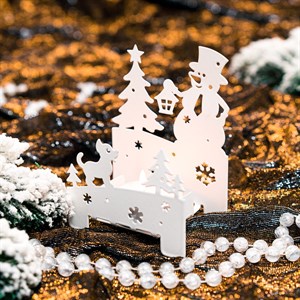 Подсвечник новогодний Снеговик металл белый 730-071W - фото 126870