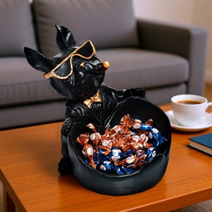 Конфетница декоративная Бульдог чёрно-золотая полистоун U09392B - фото 126879