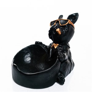 Конфетница декоративная Бульдог чёрно-золотая полистоун U09392B - фото 126881