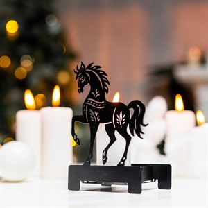 Подсвечник новогодний Лошадь на 1 свечу металл чёрный 730-094B - фото 127012