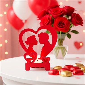 Подсвечник настольный Влюблённая пара на одну свечу металл красный 730-060R