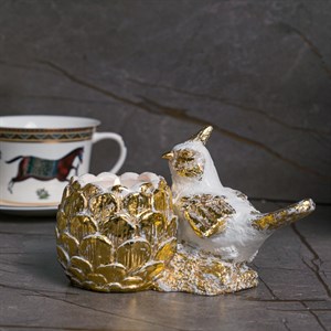 Подставка декоративная Птичка интерьерная бело-золотая U09351-GW - фото 127288