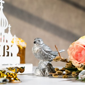 Фигура декоративная Воробей полистоун серебро высота 11см U08955-S