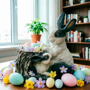 Кашпо садовое для растений Зайчиха с зайчонком черно-белые U09076-WBL