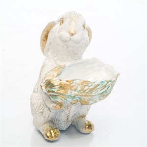 Фигура кашпо садовая бело-золотая Зайчонок с салатом U09090-WG - фото 127390