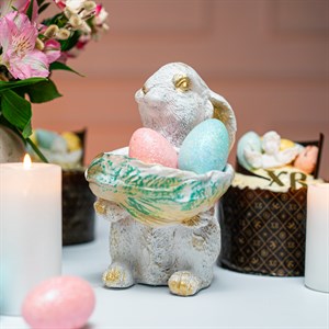 Фигура кашпо садовая бело-золотая Зайчонок с салатом U09090-WG