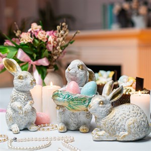 Фигура кашпо садовая бело-золотая Зайчонок с салатом U09090-WG - фото 127394