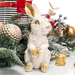 Фигура декоративная Зайчонок бело-золотой 16см U09089-WG - фото 127396