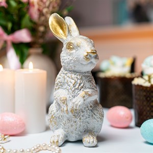 Фигура декоративная Зайчонок бело-золотой 16см U09089-WG