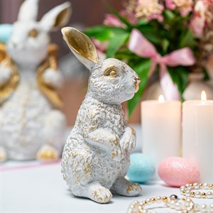 Фигура декоративная Зайчонок бело-золотой 16см U09089-WG - фото 127399