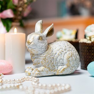 Фигура декоративная Зайчонок бело-золотой 16см U09089-WG